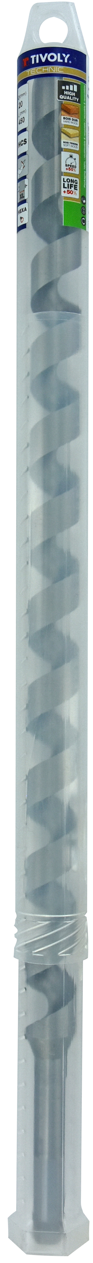 Foret bois spirale unique L450mm -Queue hexagonale / L: 450 Ø: 20 TIVOLY - 10800242000