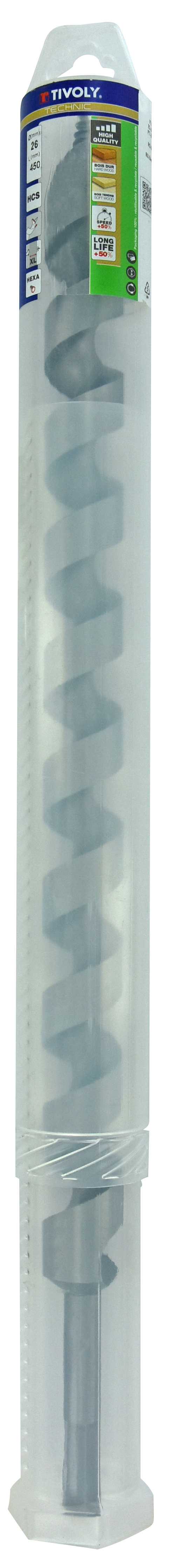 Foret bois spirale unique L450mm -Queue hexagonale / L: 450 Ø: 26 TIVOLY - 10800242600