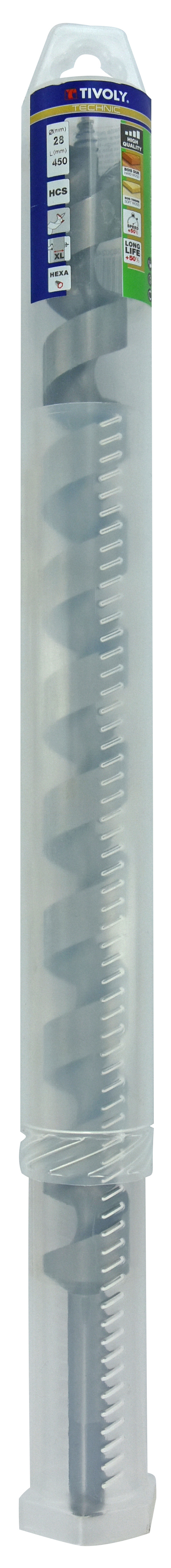Foret bois spirale unique L450mm -Queue hexagonale / L: 450 Ø: 28 TIVOLY - 10800242800