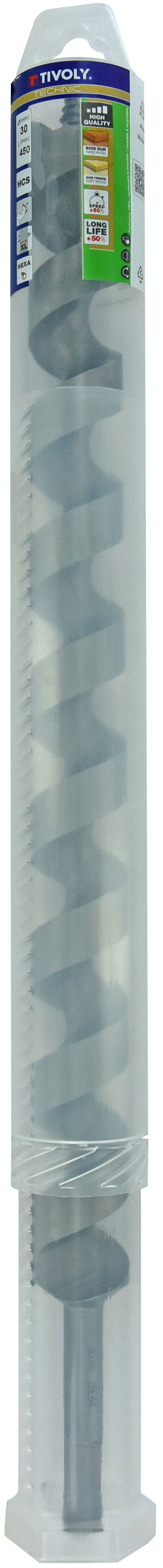 Foret bois spirale unique L450mm -Queue hexagonale / L: 450 Ø: 30 TIVOLY - 10800243000