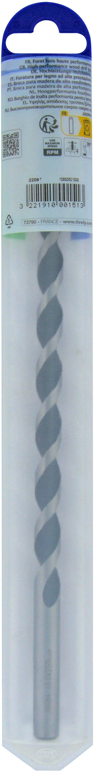 Foret bois 3 pointes L250mm -Queue cylindrique (Blister) / L: 250 Ø: 10 TIVOLY - 10800521000