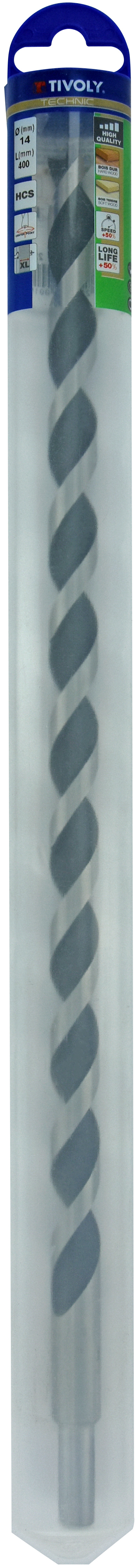 Foret bois 3 pointes L400mm -Queue cylindrique (Blister) / L: 400 Ø: 14 TIVOLY - 10800621400