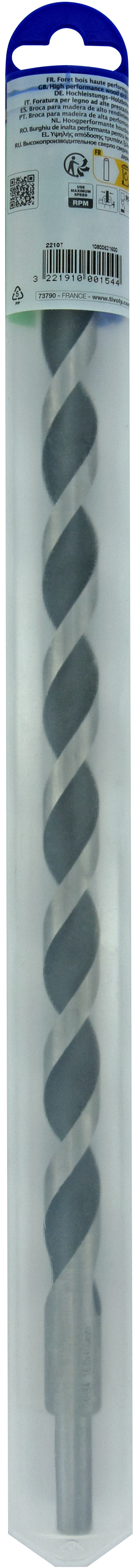 Foret bois 3 pointes L400mm -Queue cylindrique (Blister) / L: 400 Ø: 16 TIVOLY - 10800621600