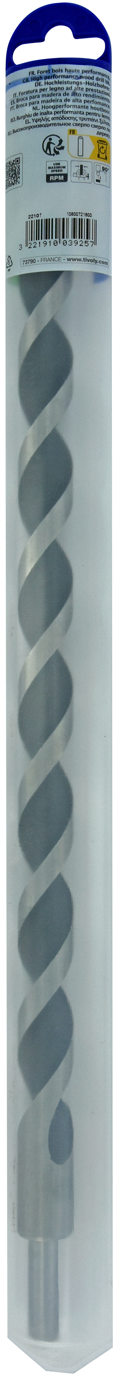 Foret bois 3 pointes L400mm -Queue cylindrique (Blister) / L: 400 Ø: 18 TIVOLY - 10800721800