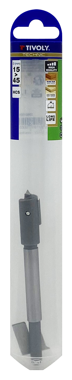 Mèche bois extensible 13/45 -Queue cylindrique (Blister) / L: 122 Ø: 15>45 TIVOLY - 10801021345