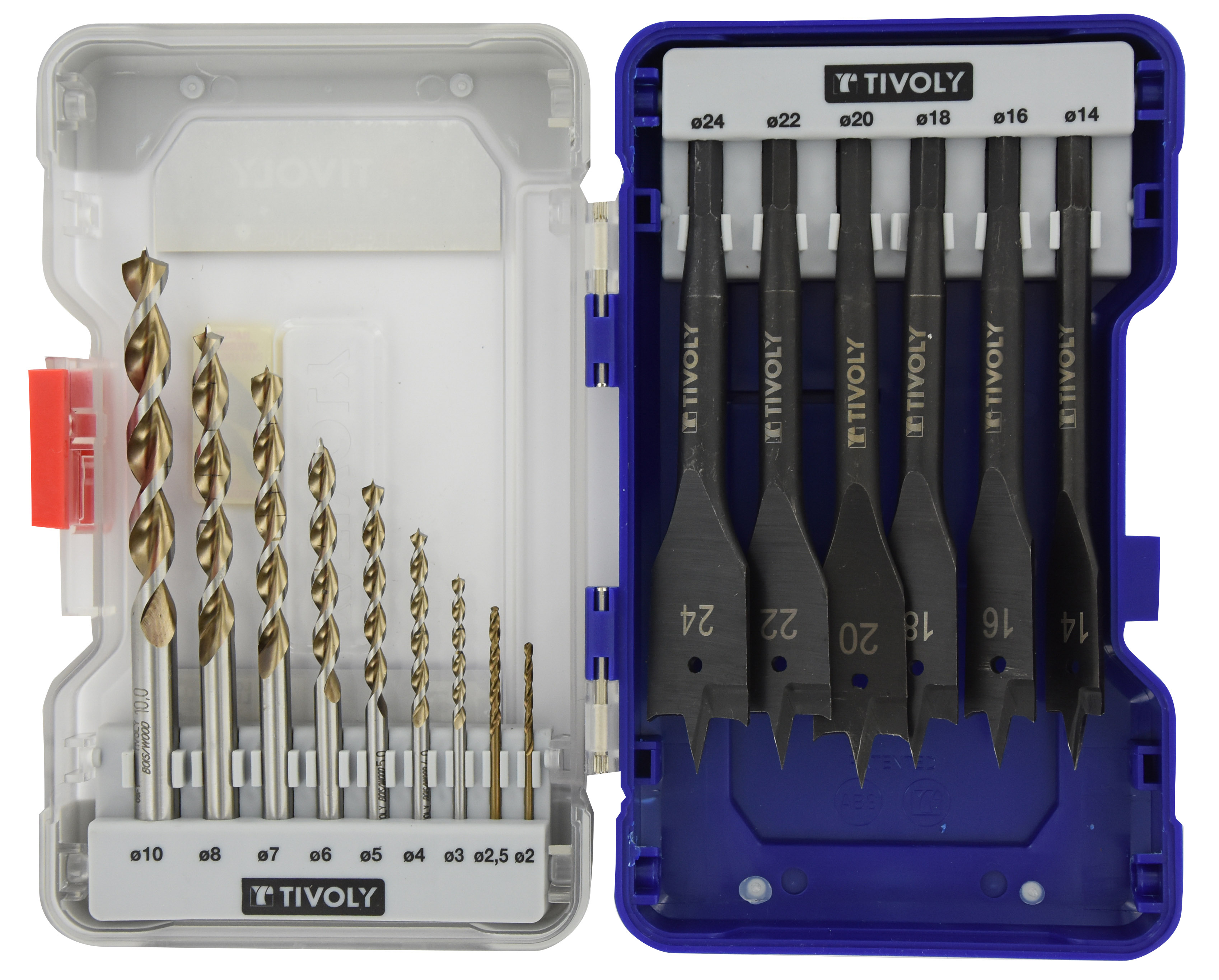 15 pièces -9 forets bois HSS speed point Ø 2 à 10mm + 6 mèches bois plates Ø 14 à 24mm TIVOLY - 10802470002