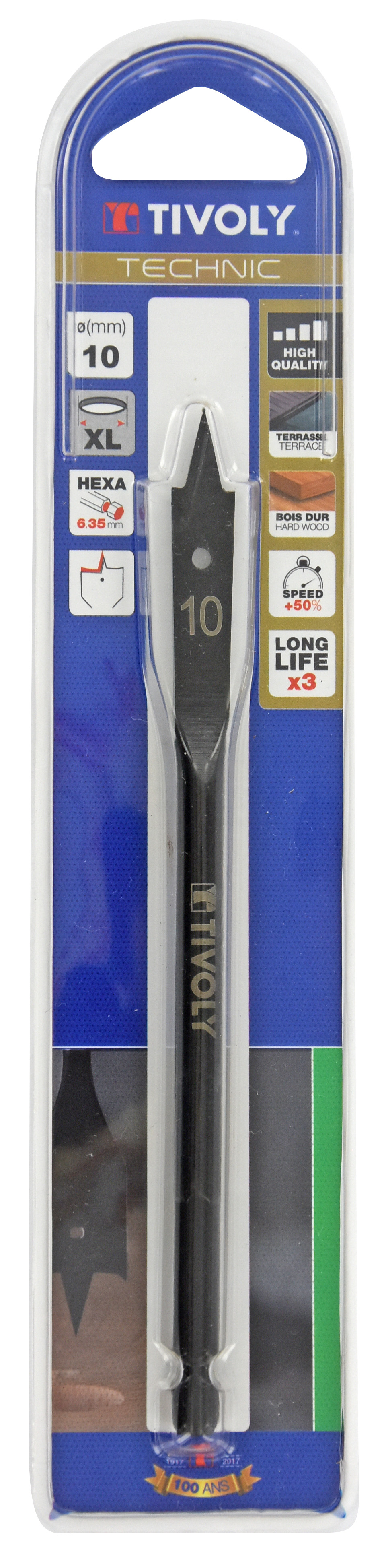Mèche bois plate -Queue hexagonale -Corps renforcé (Blister) / L: 152 Ø: 10 TIVOLY - 10802521000