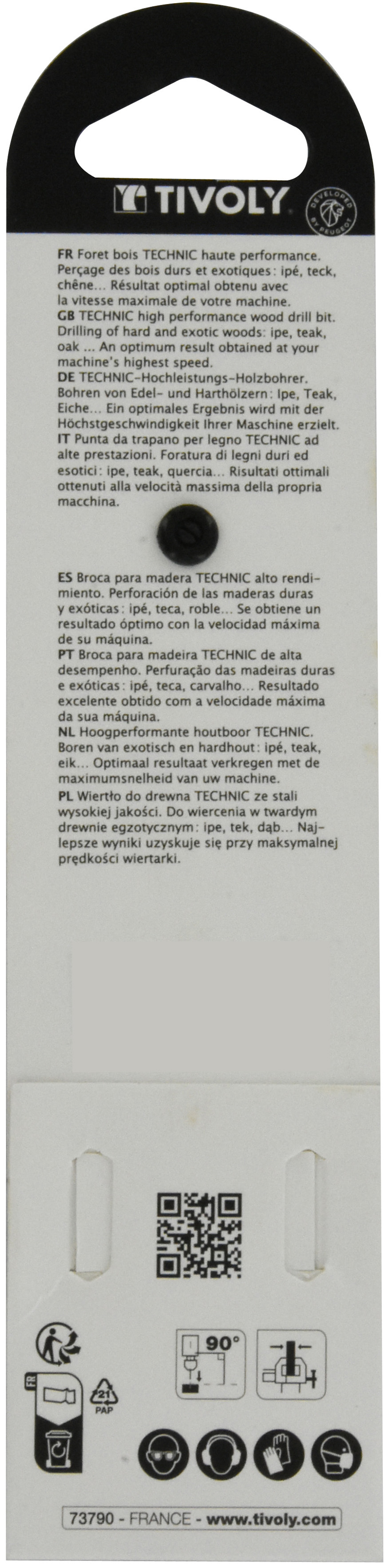 Mèche bois plate -Queue hexagonale -Corps renforcé (Blister) / L: 152 Ø: 12 TIVOLY - 10802521200