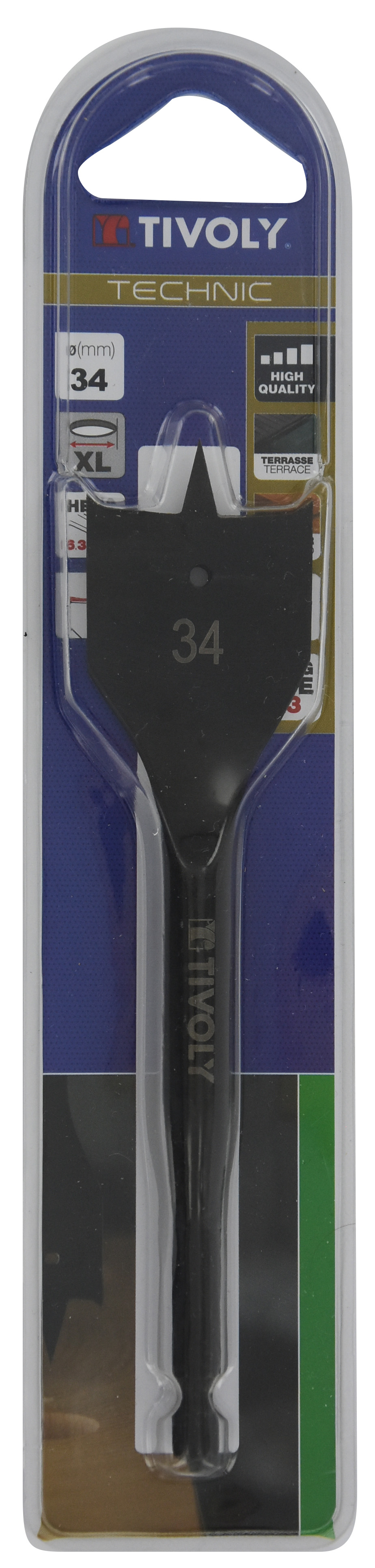 Mèche bois plate -Queue hexagonale -Corps renforcé (Blister) / L: 164 Ø: 34 TIVOLY - 10802523400