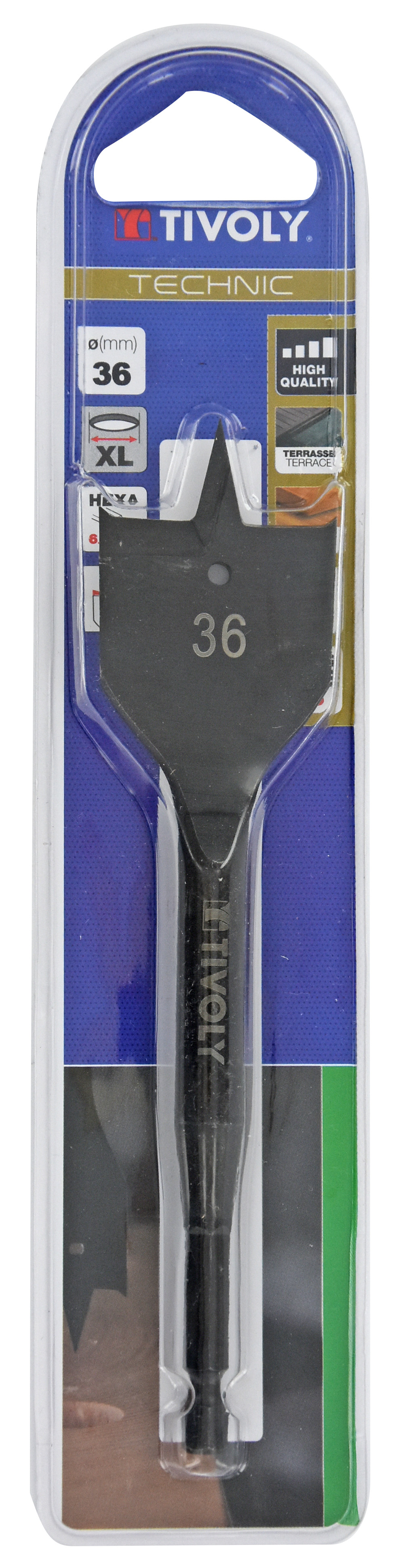 Mèche bois plate -Queue hexagonale -Corps renforcé (Blister) / L: 164 Ø: 36 TIVOLY - 10802523600