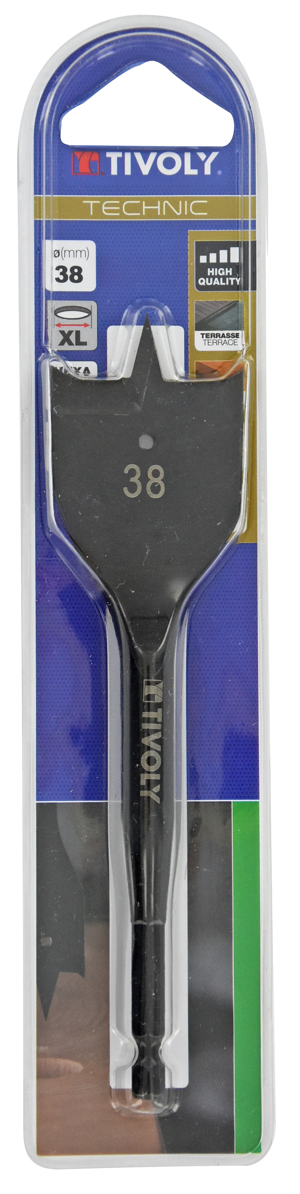 Mèche bois plate -Queue hexagonale -Corps renforcé (Blister) / L: 164 Ø: 38 TIVOLY - 10802523800