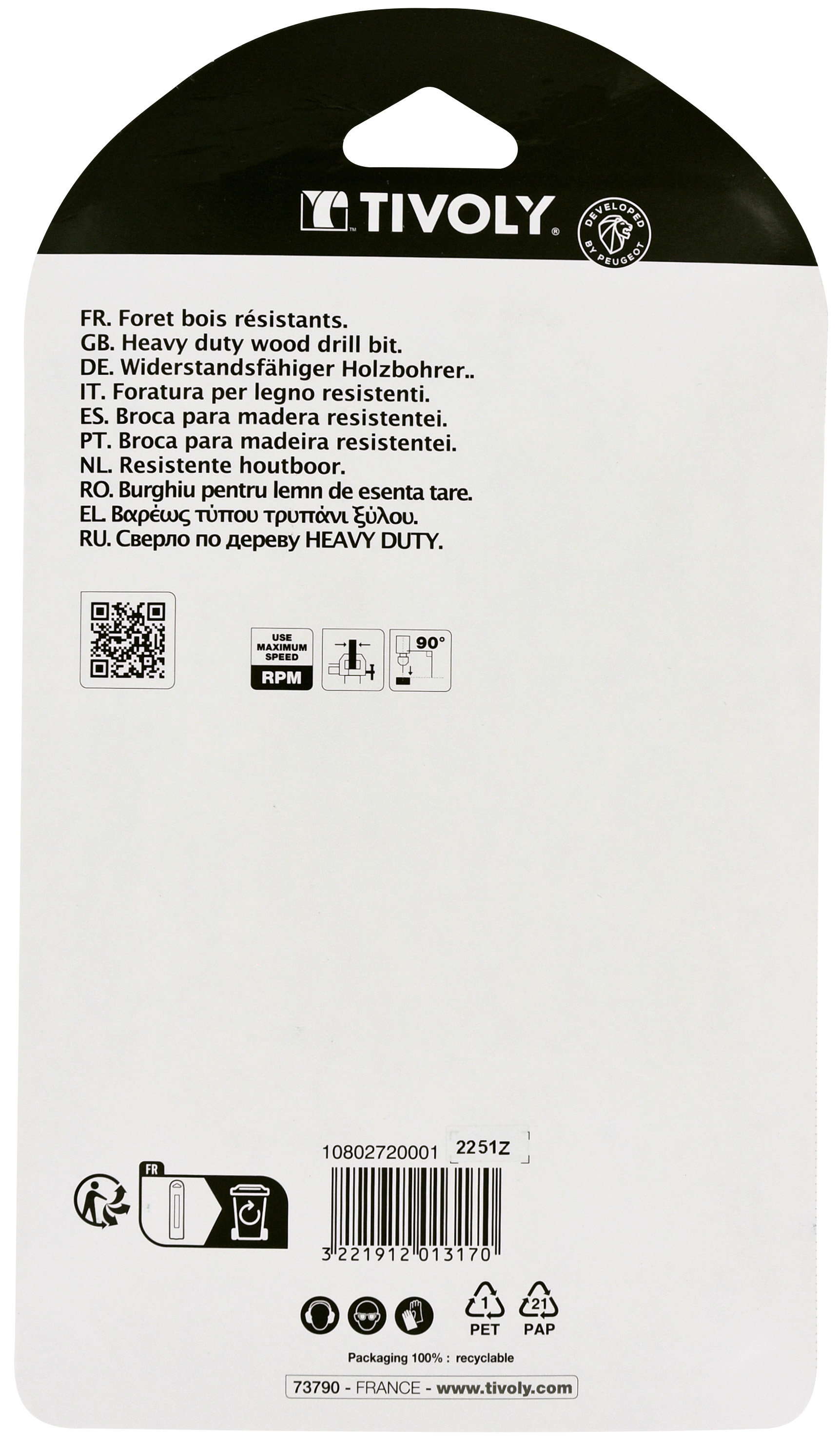 4 pièces -3 forets bois 4 taillants Ø 20 à 25mm + 1 rallonge TIVOLY - 10802720001