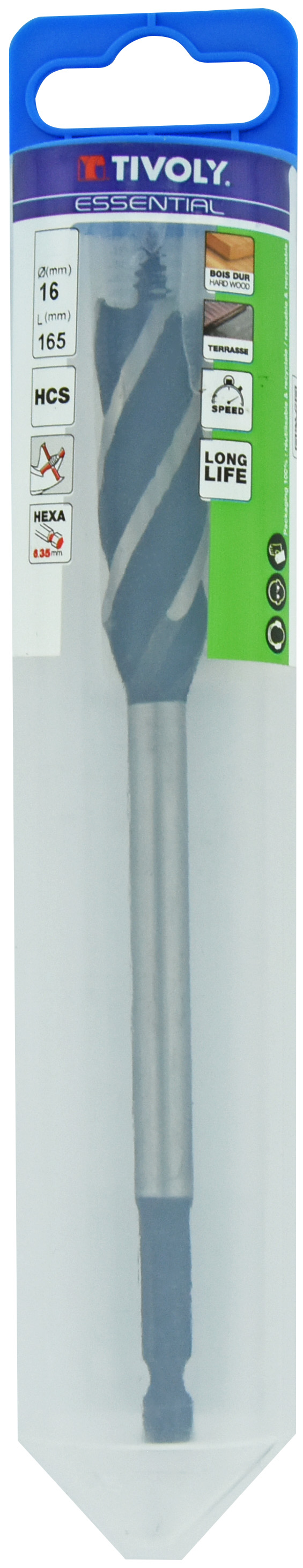 Foret bois 4 taillants -Queue hexagonale (Blister) / L: 165 Ø: 16 TIVOLY - 10802721600