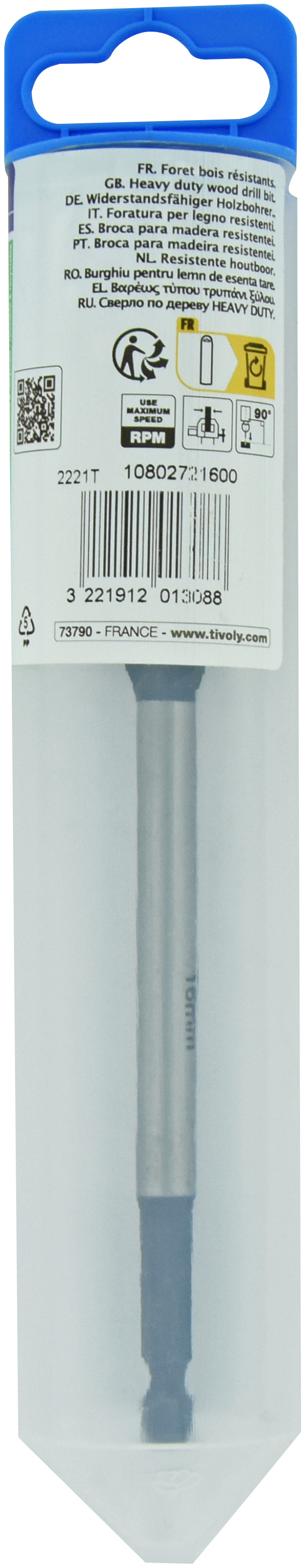 Foret bois 4 taillants -Queue hexagonale (Blister) / L: 165 Ø: 16 TIVOLY - 10802721600