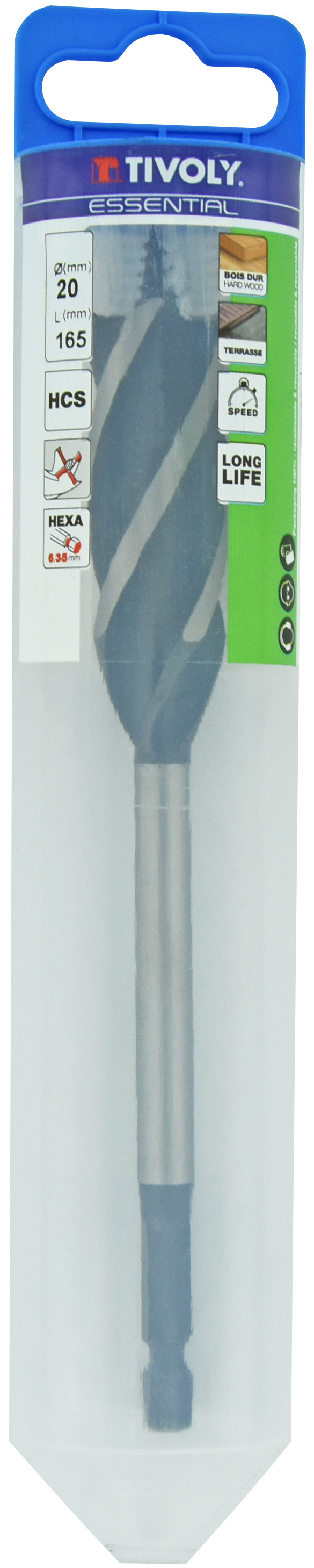 Foret bois 4 taillants -Queue hexagonale (Blister) / L: 165 Ø: 20 TIVOLY - 10802722000