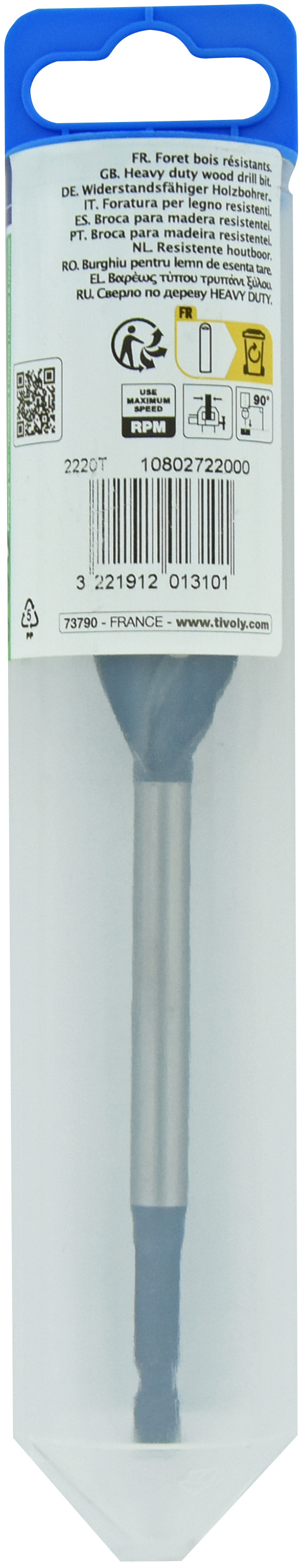 Foret bois 4 taillants -Queue hexagonale (Blister) / L: 165 Ø: 20 TIVOLY - 10802722000