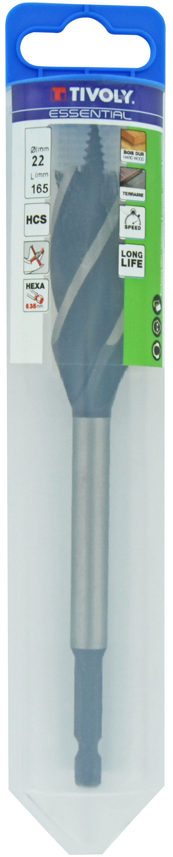 Foret bois 4 taillants -Queue hexagonale (Blister) / L: 165 Ø: 22 TIVOLY - 10802722200