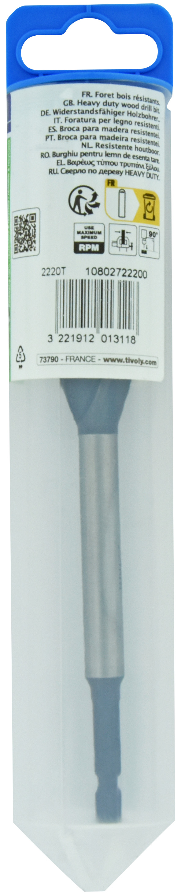 Foret bois 4 taillants -Queue hexagonale (Blister) / L: 165 Ø: 22 TIVOLY - 10802722200