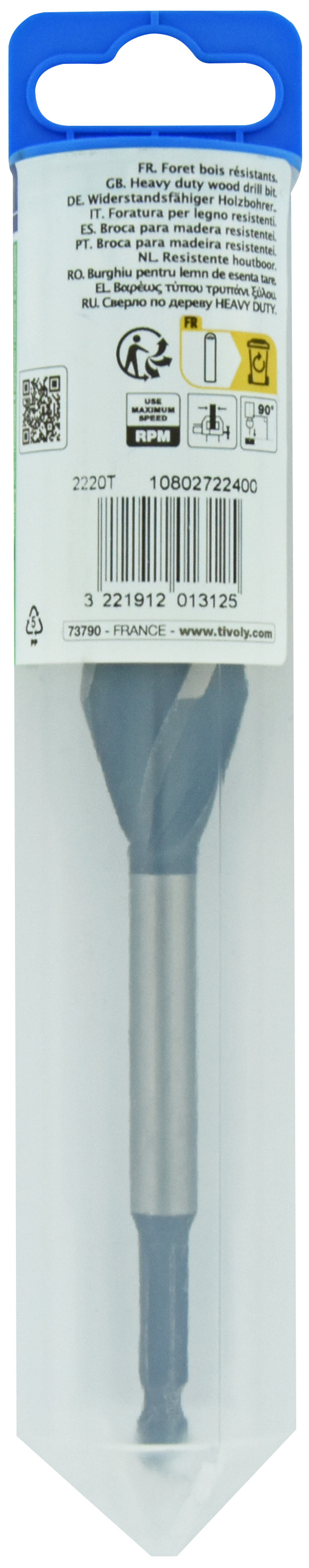 Foret bois 4 taillants -Queue hexagonale (Blister) / L: 165 Ø: 24 TIVOLY - 10802722400