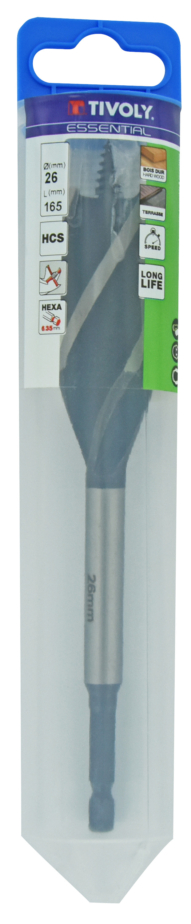 Foret bois 4 taillants -Queue hexagonale (Blister) / L: 165 Ø: 26 TIVOLY - 10802722600