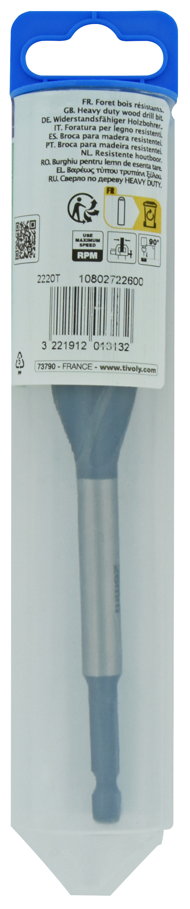 Foret bois 4 taillants -Queue hexagonale (Blister) / L: 165 Ø: 26 TIVOLY - 10802722600