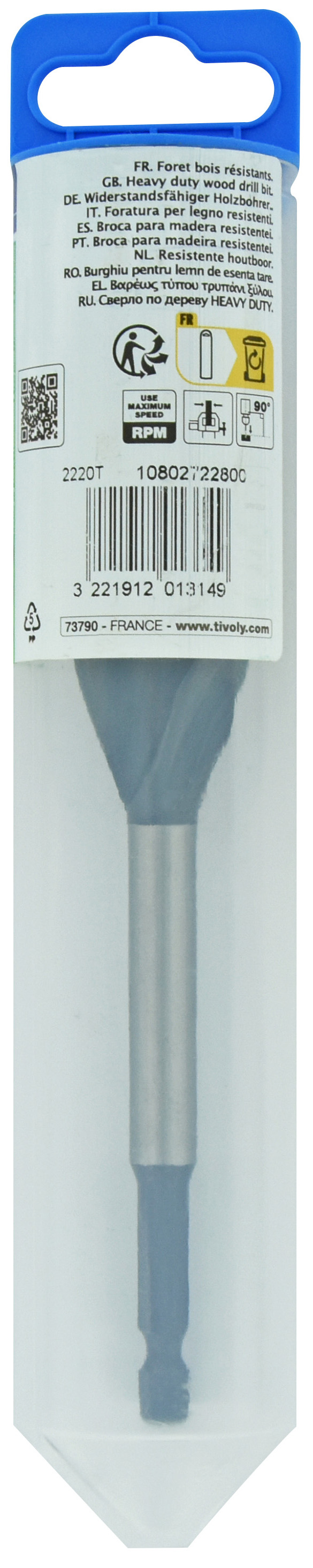 Foret bois 4 taillants -Queue hexagonale (Blister) / L: 165 Ø: 28 TIVOLY - 10802722800