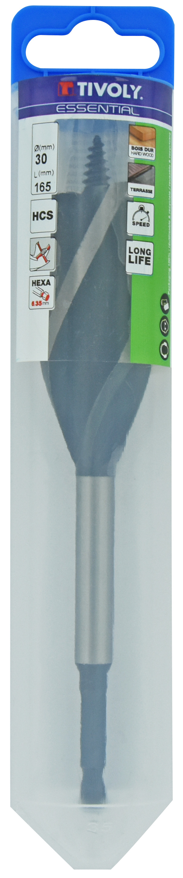 Foret bois 4 taillants -Queue hexagonale (Blister) / L: 165 Ø: 30 TIVOLY - 10802723000