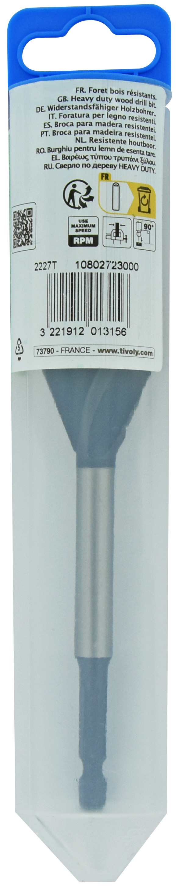 Foret bois 4 taillants -Queue hexagonale (Blister) / L: 165 Ø: 30 TIVOLY - 10802723000