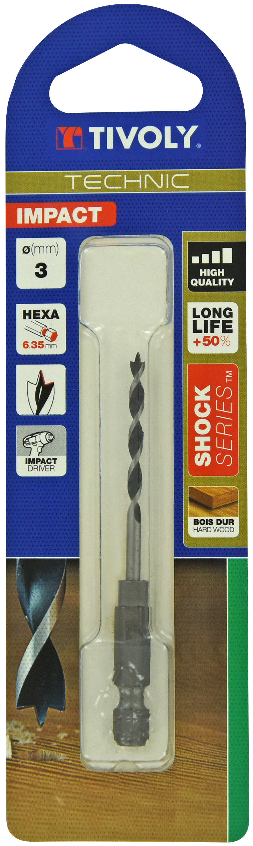Foret bois 3 pointes Shock Serie -Queue hexagonale (Blister) / L: 80 Ø: 3 TIVOLY - 10803720300