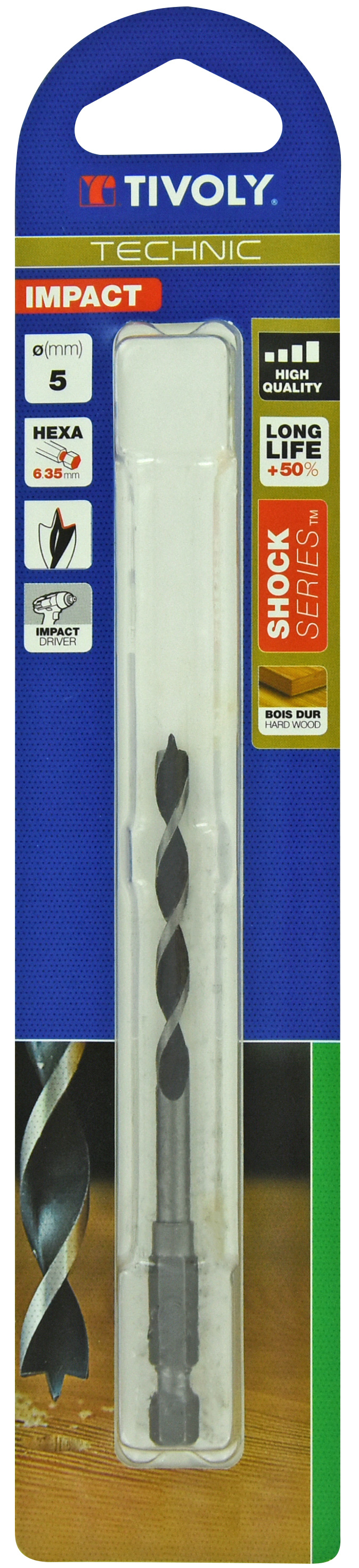 Foret bois 3 pointes Shock Serie -Queue hexagonale (Blister) / L: 105 Ø: 5 TIVOLY - 10803720500