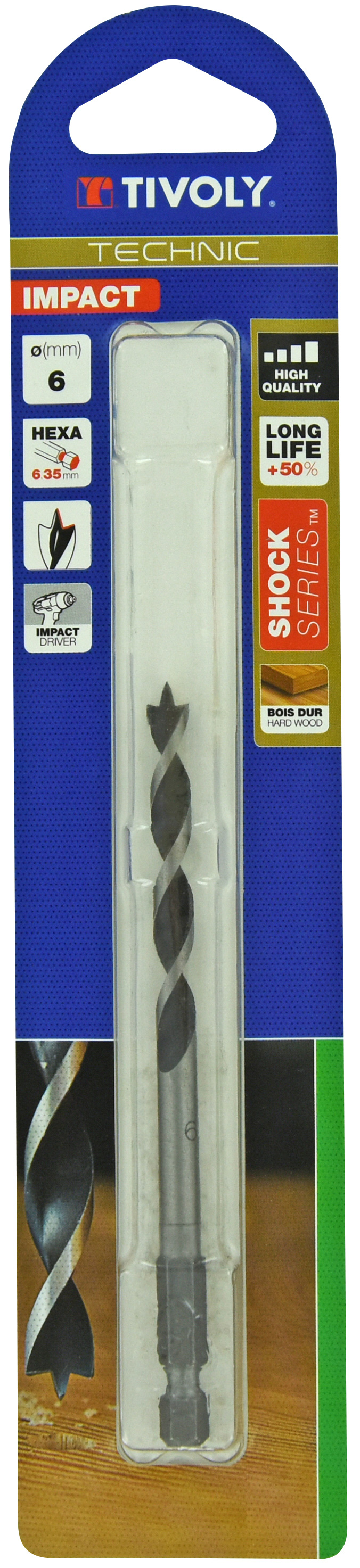 Foret bois 3 pointes Shock Serie -Queue hexagonale (Blister) / L: 112 Ø: 6 TIVOLY - 10803720600