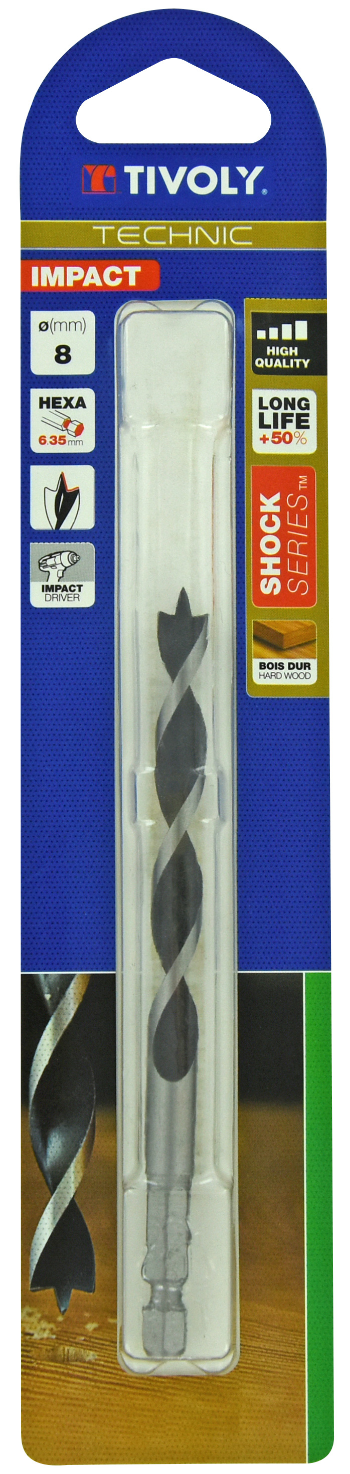 Foret bois 3 pointes Shock Serie -Queue hexagonale (Blister) / L: 117 Ø: 8 TIVOLY - 10803720800