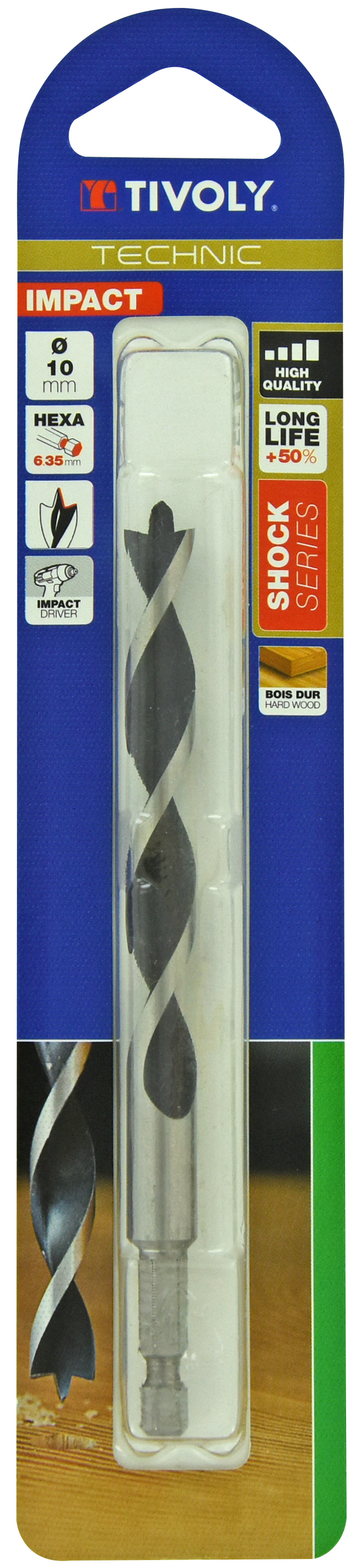 Foret bois 3 pointes Shock Serie -Queue hexagonale (Blister) / L: 133 Ø: 10 TIVOLY - 10803721000