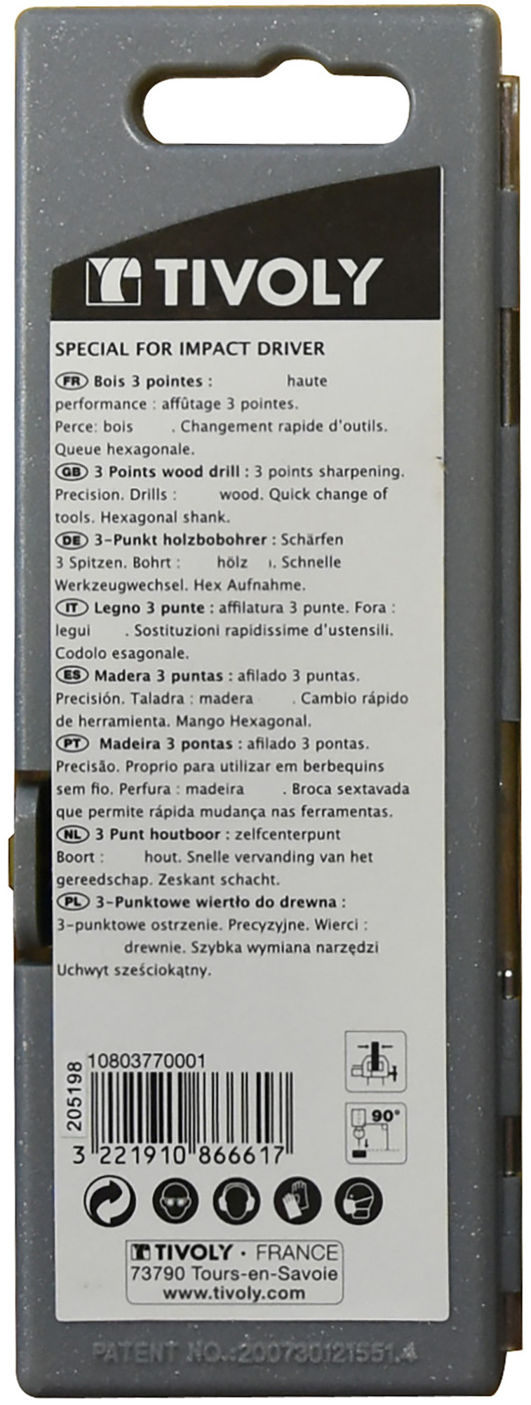 5 forets bois 3 pointes queue hexagonale Ø 3 à 8mm TIVOLY - 10803770001