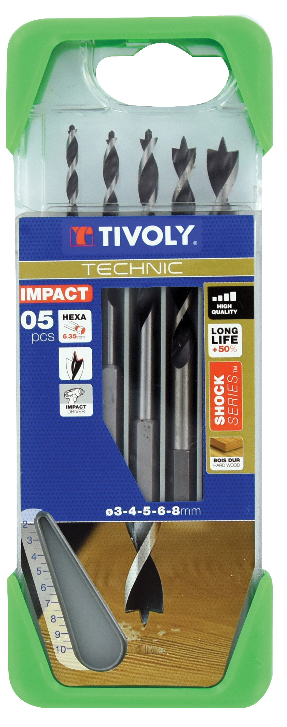 5 forets bois 3 pointes queue hexagonale shock serie Ø 3 à 8mm TIVOLY - 10803770002