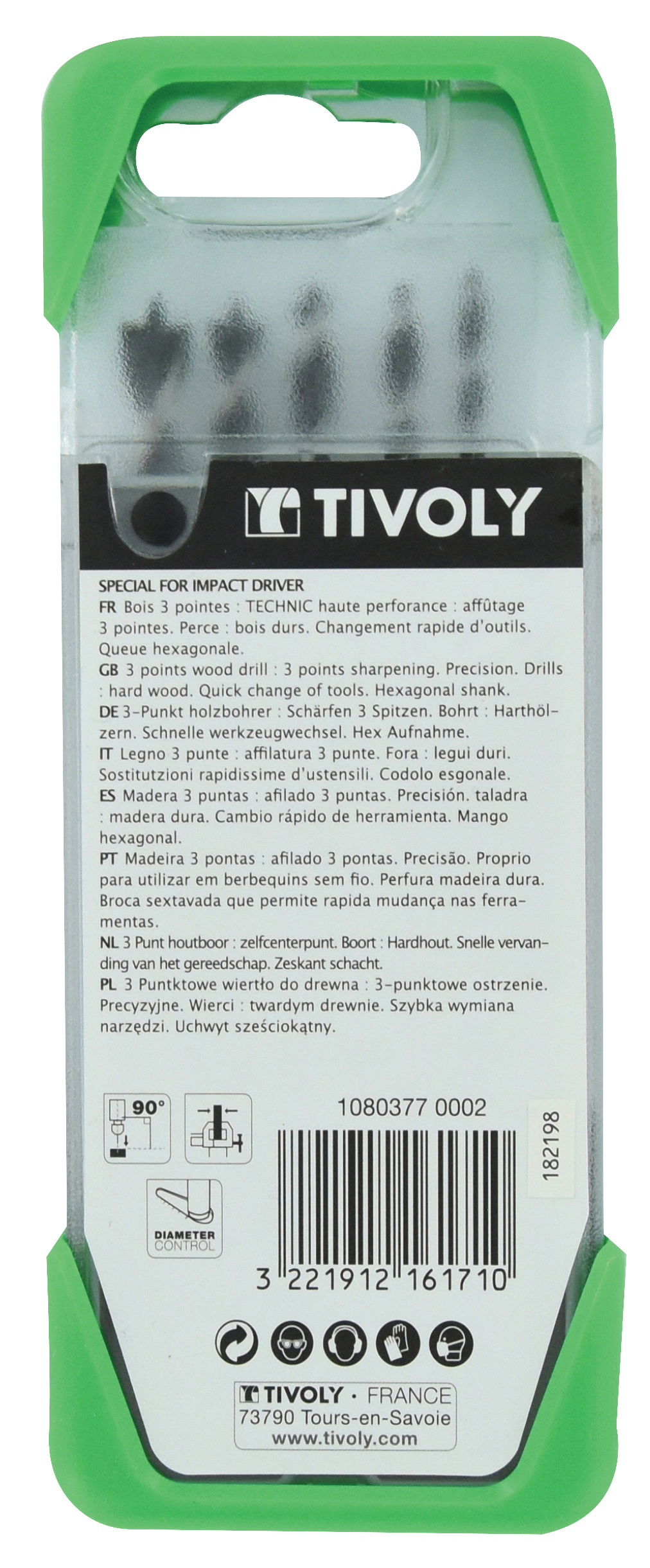 5 forets bois 3 pointes queue hexagonale shock serie Ø 3 à 8mm TIVOLY - 10803770002