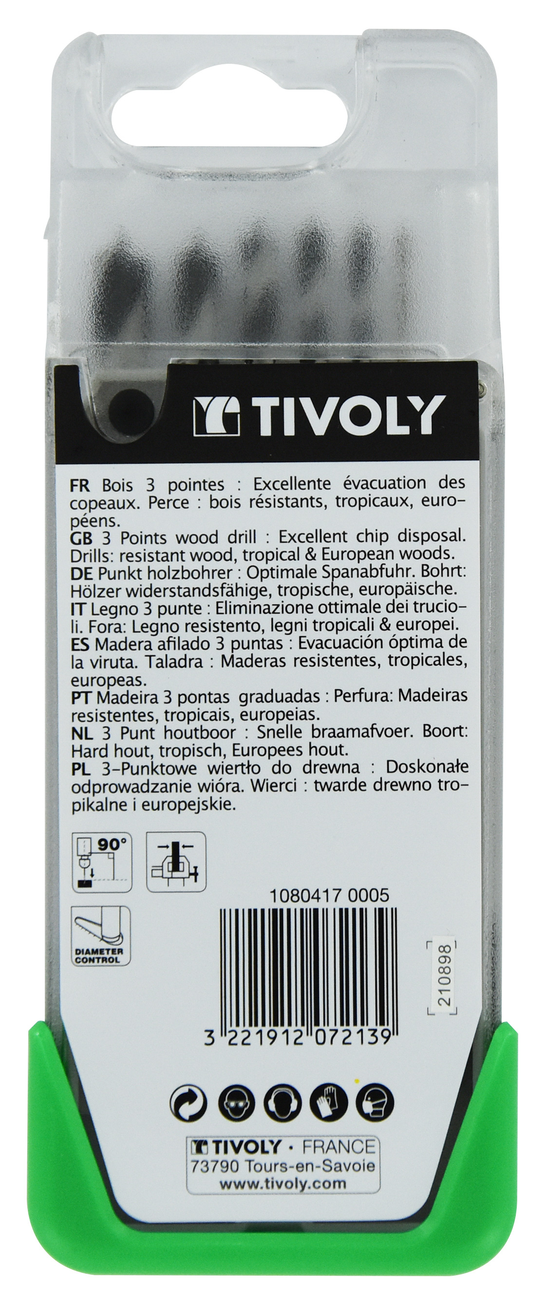 6 forets bois 3 pointes Ø 2 à 8mm TIVOLY - 10804170005