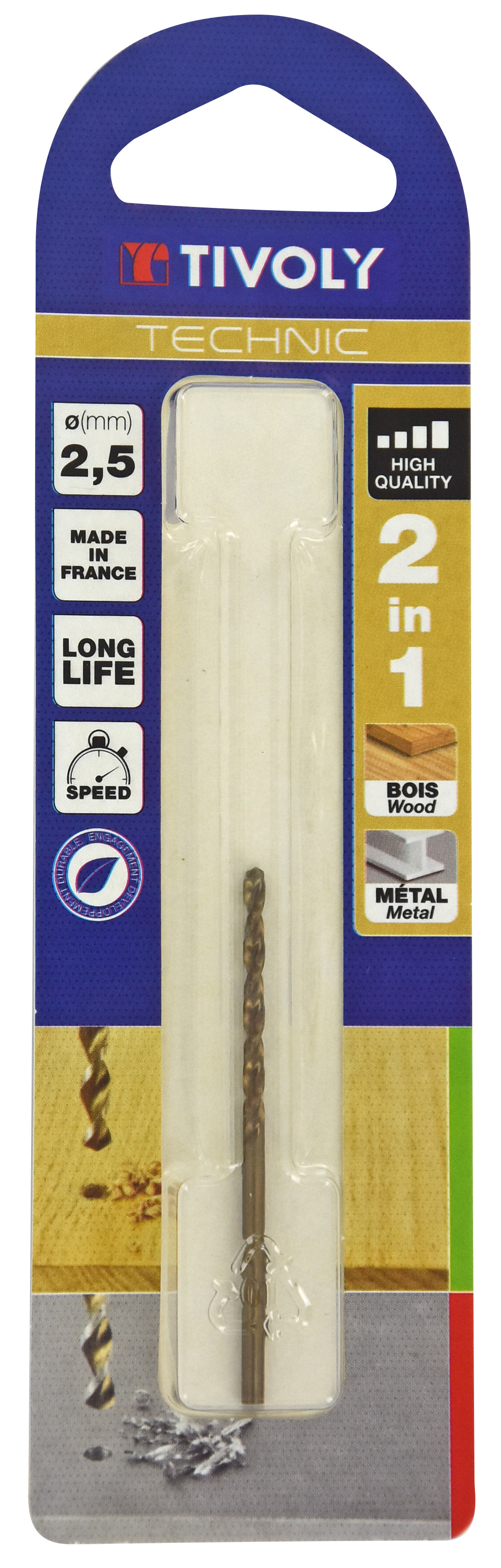 Foret 2 en 1 HSS Bois/Métaux -Pointe en croix -Goujures grand dégagement / L: 57 Ø: 2.5 TIVOLY - 10804420250