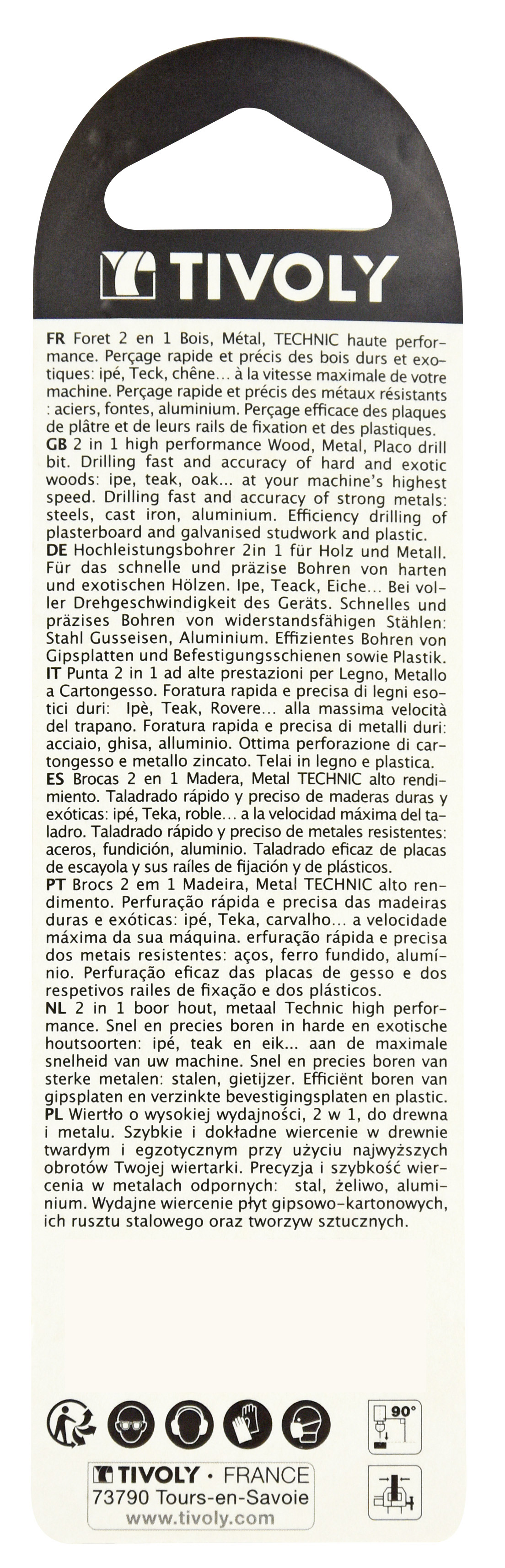 Foret 2 en 1 HSS Bois/Métaux -Pointe en croix -Goujures grand dégagement / L: 57 Ø: 2.5 TIVOLY - 10804420250