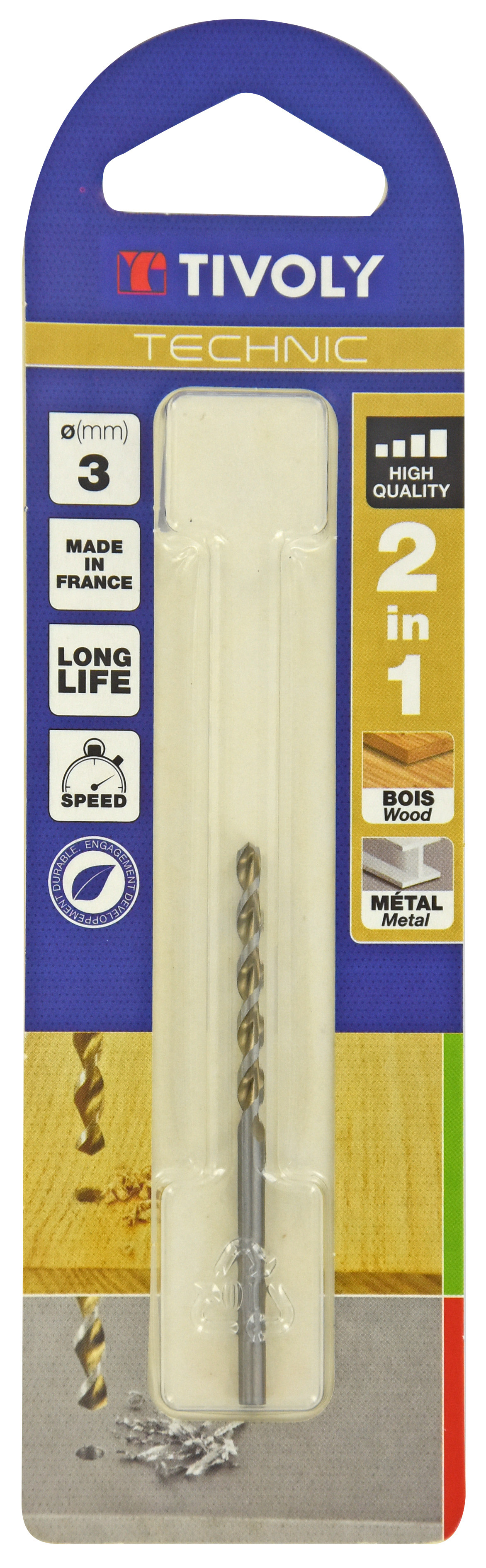 Foret 2 en 1 HSS Bois/Métaux -Pointe en croix -Goujures grand dégagement / L: 61 Ø: 3 TIVOLY - 10804420300