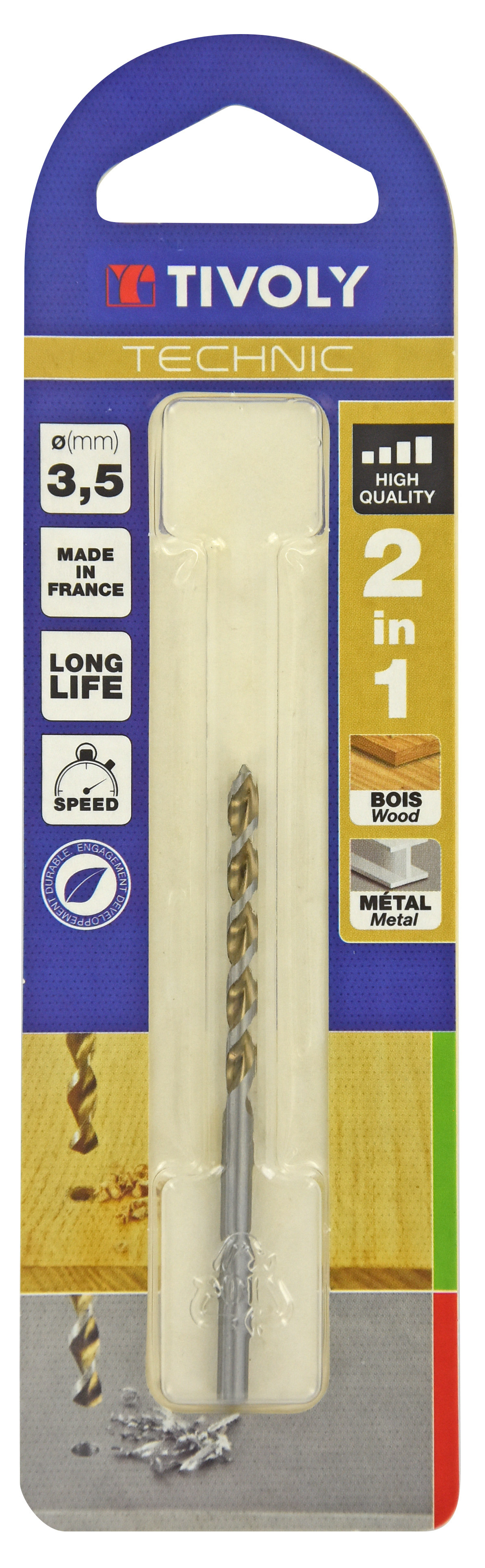 Foret 2 en 1 HSS Bois/Métaux -Pointe en croix -Goujures grand dégagement / L: 70 Ø: 3.5 TIVOLY - 10804420350