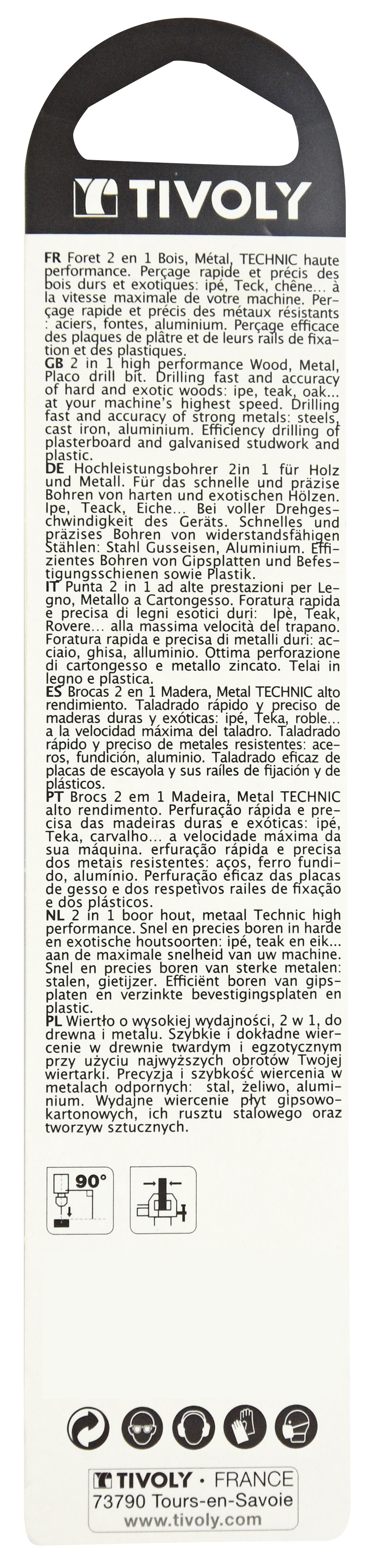 Foret 2 en 1 HSS Bois/Métaux -Pointe en croix -Goujures grand dégagement / L: 117 Ø: 8 TIVOLY - 10804420800