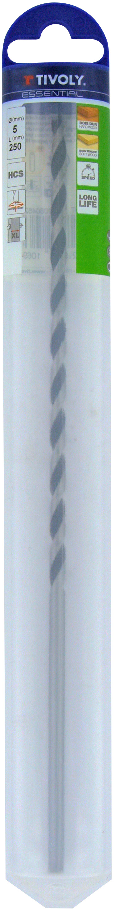 Foret bois 3 pointes L250mm -Queue cylindrique (Blister) / L: 250 Ø: 5 TIVOLY - 10804520500