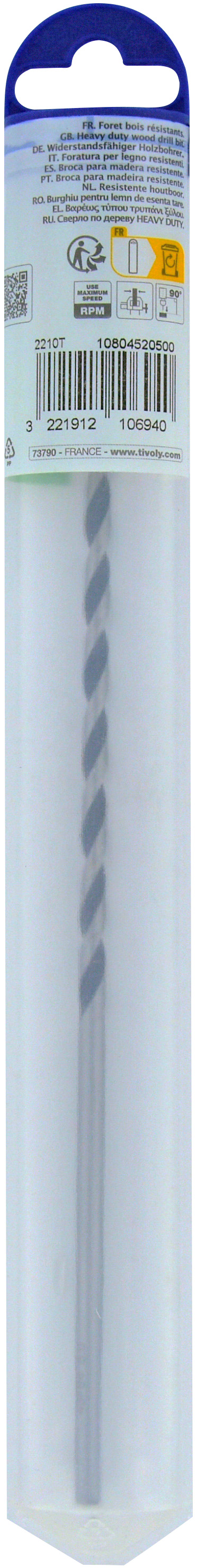 Foret bois 3 pointes L250mm -Queue cylindrique (Blister) / L: 250 Ø: 5 TIVOLY - 10804520500