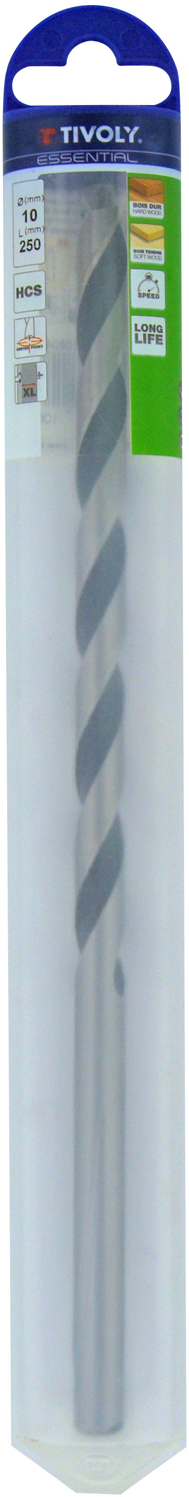 Foret bois 3 pointes L250mm -Queue cylindrique (Blister) / L: 250 Ø: 10 TIVOLY - 10804521000