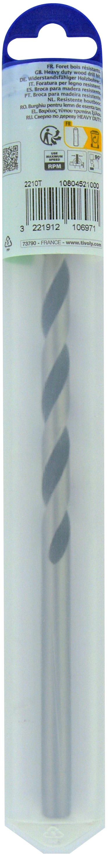 Foret bois 3 pointes L250mm -Queue cylindrique (Blister) / L: 250 Ø: 10 TIVOLY - 10804521000