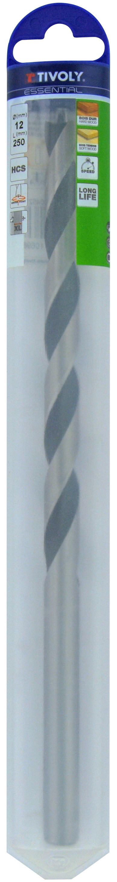 Foret bois 3 pointes L250mm -Queue cylindrique (Blister) / L: 250 Ø: 12 TIVOLY - 10804521200