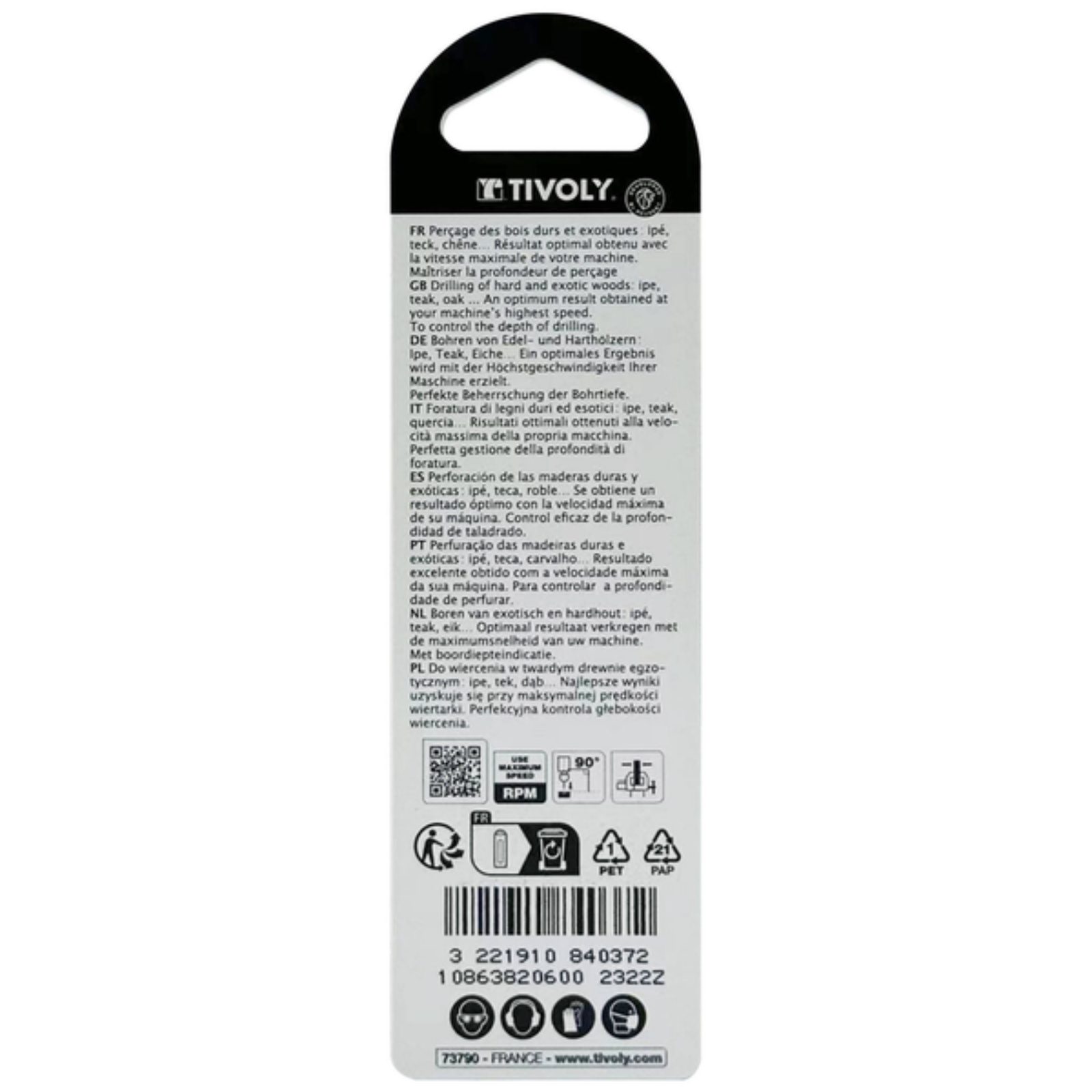Foret bois 3 pointes queue cylindrique gradué SLR TECHNIC TIVOLY 10863820200