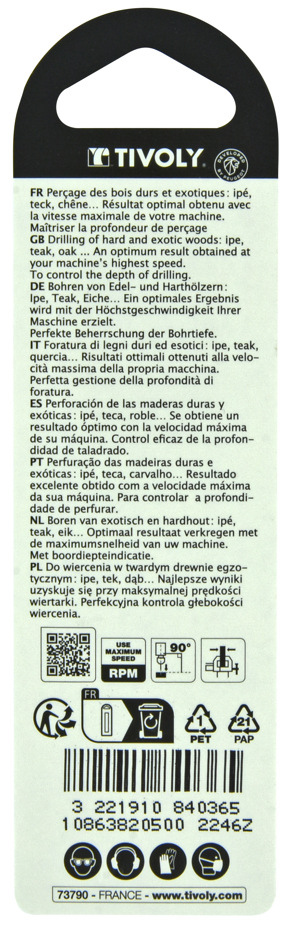 Foret bois 3 pointes -Queue cylindrique -Gradué SLR (Blister) / L: 86 Ø: 5 TIVOLY - 10863820500