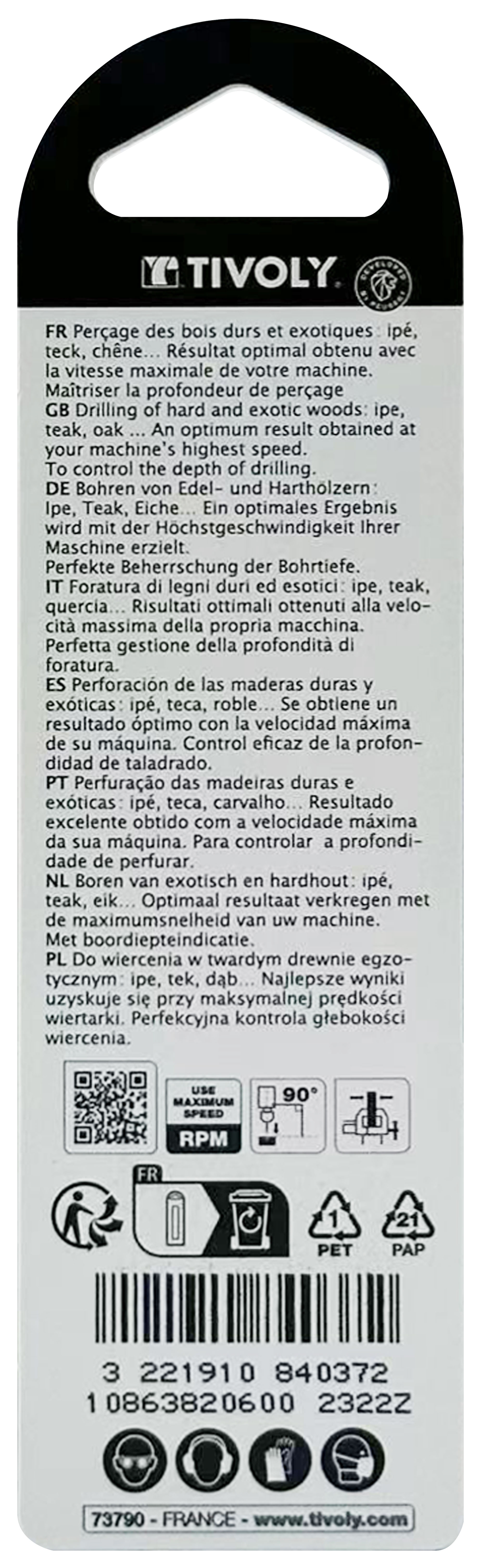 Foret bois 3 pointes -Queue cylindrique -Gradué SLR (Blister) / L: 93 Ø: 6 TIVOLY - 10863820600